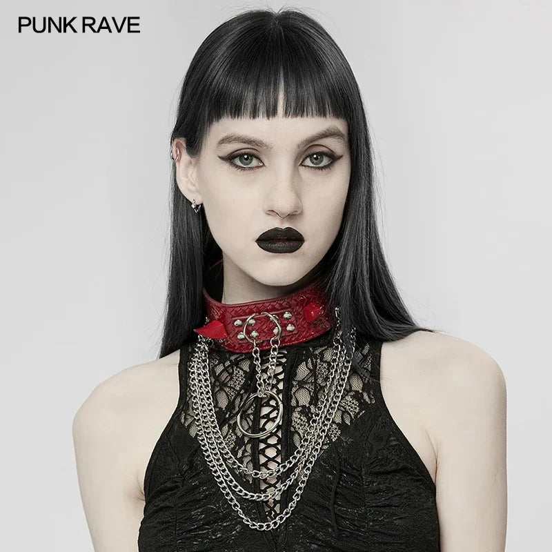 PUNK RAVE Women’s Heavy Metal Rivet Python Grain Choker – Neo-Gothic Party Club Fashion Necklace in 2 Colors