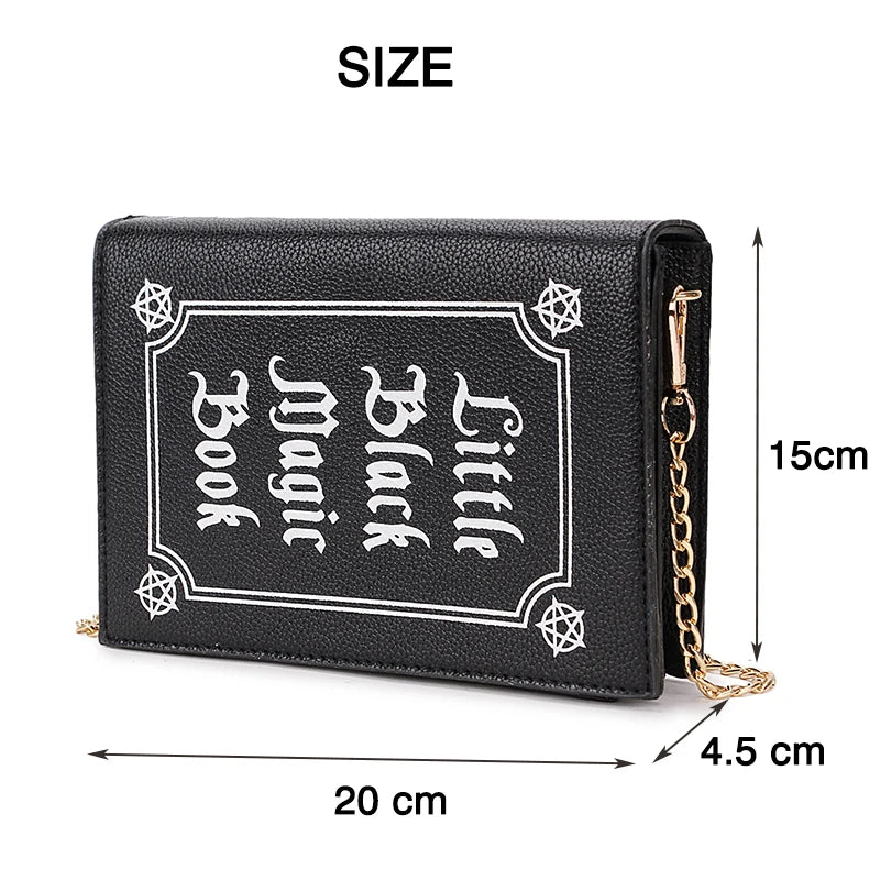 Witchy Dark Magic Book Design Handbag: Gothic Clutch with Mini Chain, a Spellbinding Fashion Statement for Women