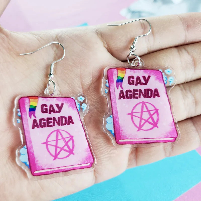 Novel Gay Agenda Earrings Cute and Creative Kawaii Personalized Jewelry Unique and Interesting Women's Gifts