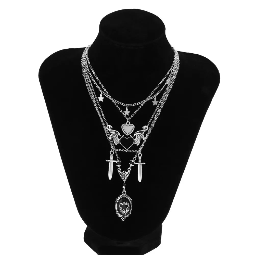 Alloy Goth Black Necklace Set - Retro Electroplated Pendant Jewelry Gifts