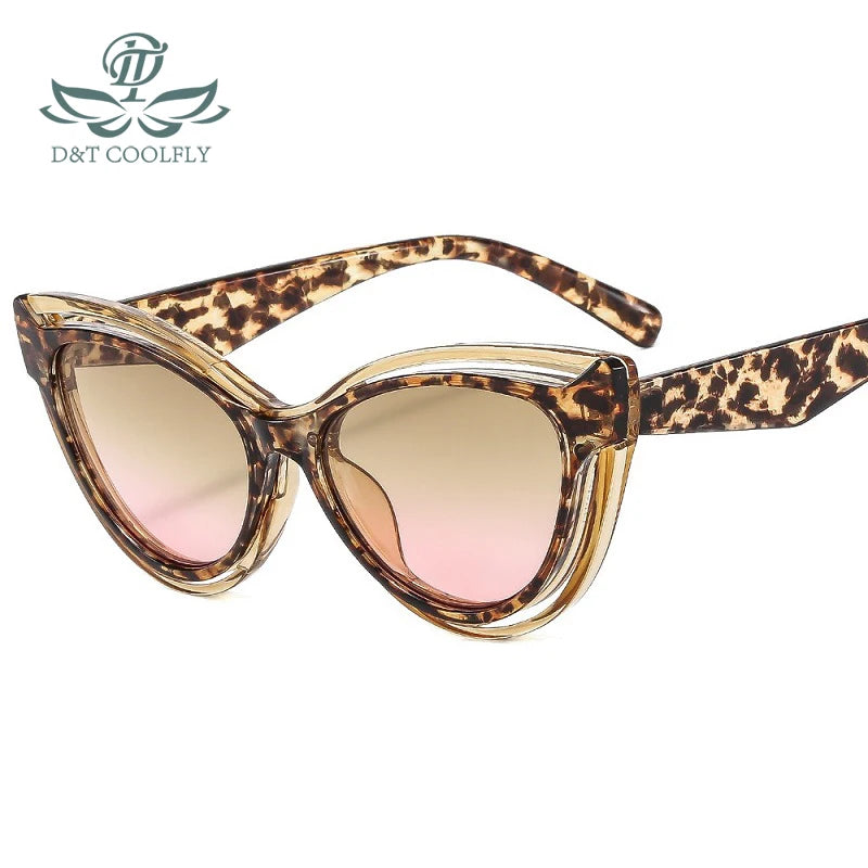 D&T 2024 Cat Eye Sunglasses for Women – Vintage Gradient PC Lens Frame, Casual Party Style Designer Eyewear