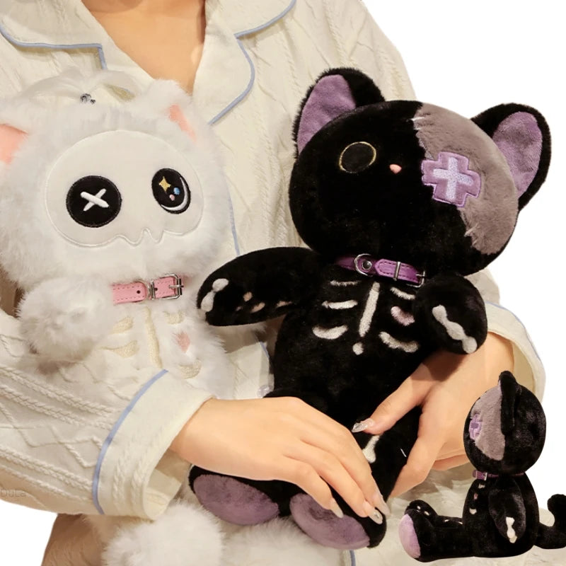 39cm Kawaii Skeleton Cat Plush Toy – Dark Series, Super Soft Stuffed Animal for Halloween, Birthday Gift & Home Decor