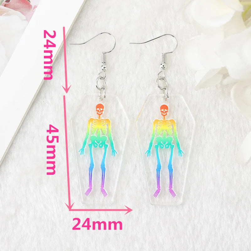 1 Pair of Fashion LGBTQ+ Rainbow Dangle Earrings Skull Coffin Jewelry for Girls Women, Ideal Girl Birthday Gift