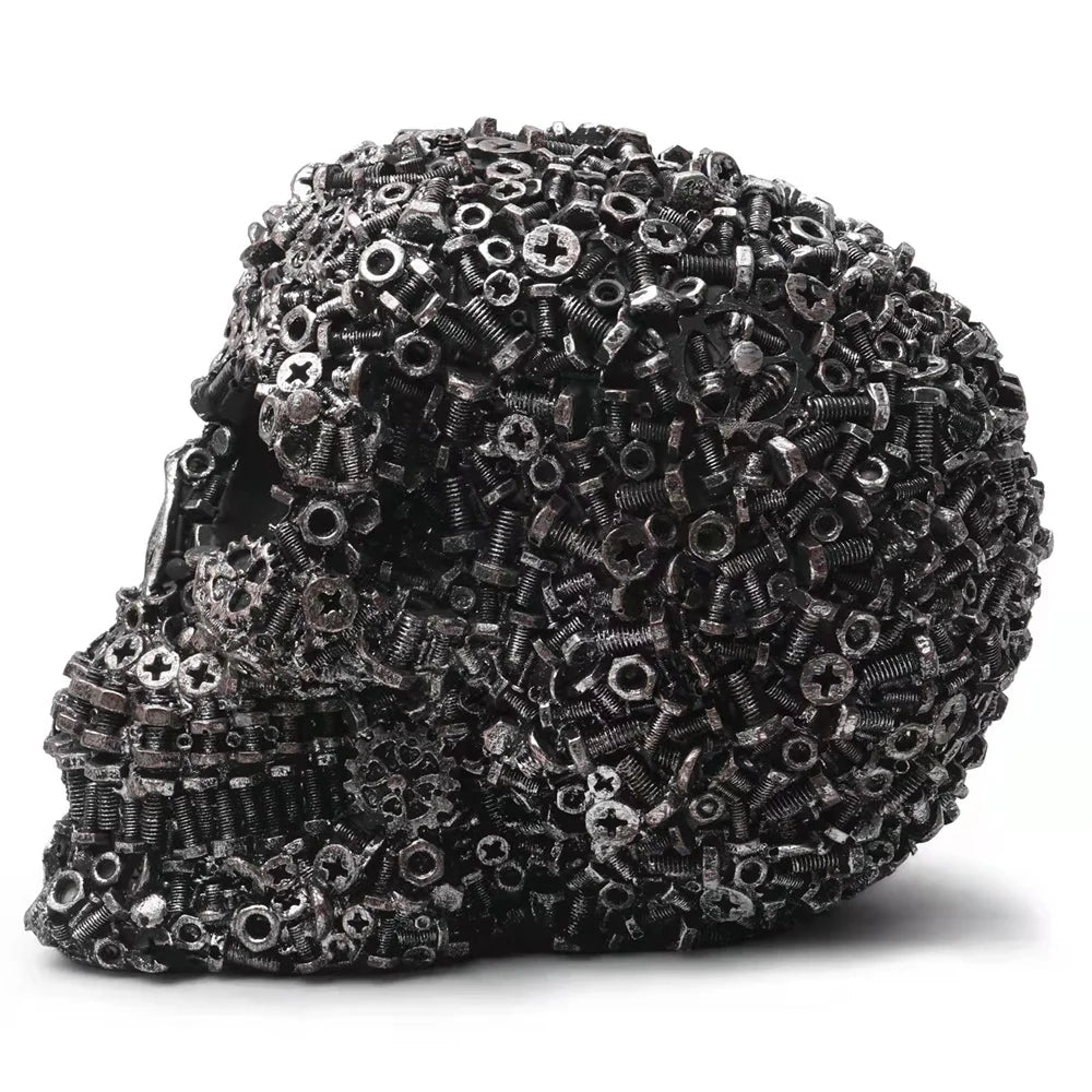 Resin Screw Gear Mechanical Style Skull Decorative Crafts Ornament Home Decor Statue Halloween Decoration Sculpture