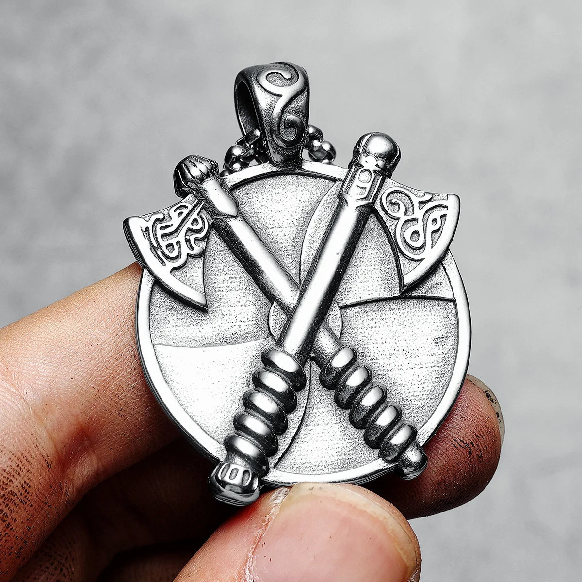 Viking AXE Shield Pendant Men Rock Necklace Stainless Steel Nordic Tomahawk Chain Punk Rap for Boyfriend Male Jewelry Best Gift