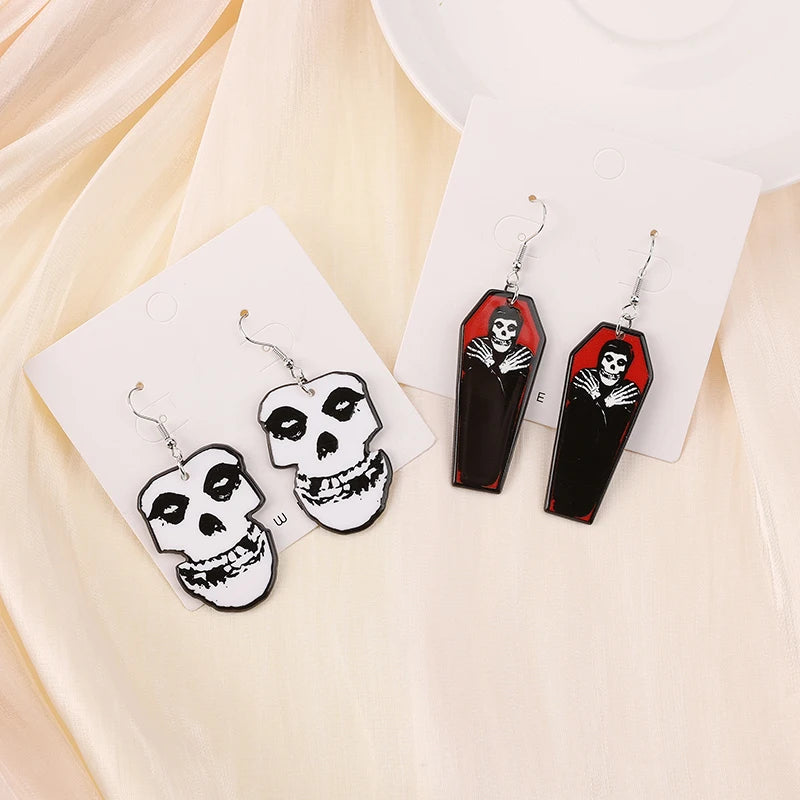 1Pair Halloween Coffin Drop Earring Two Side Print Acrylic Fashion Jewelry Gift