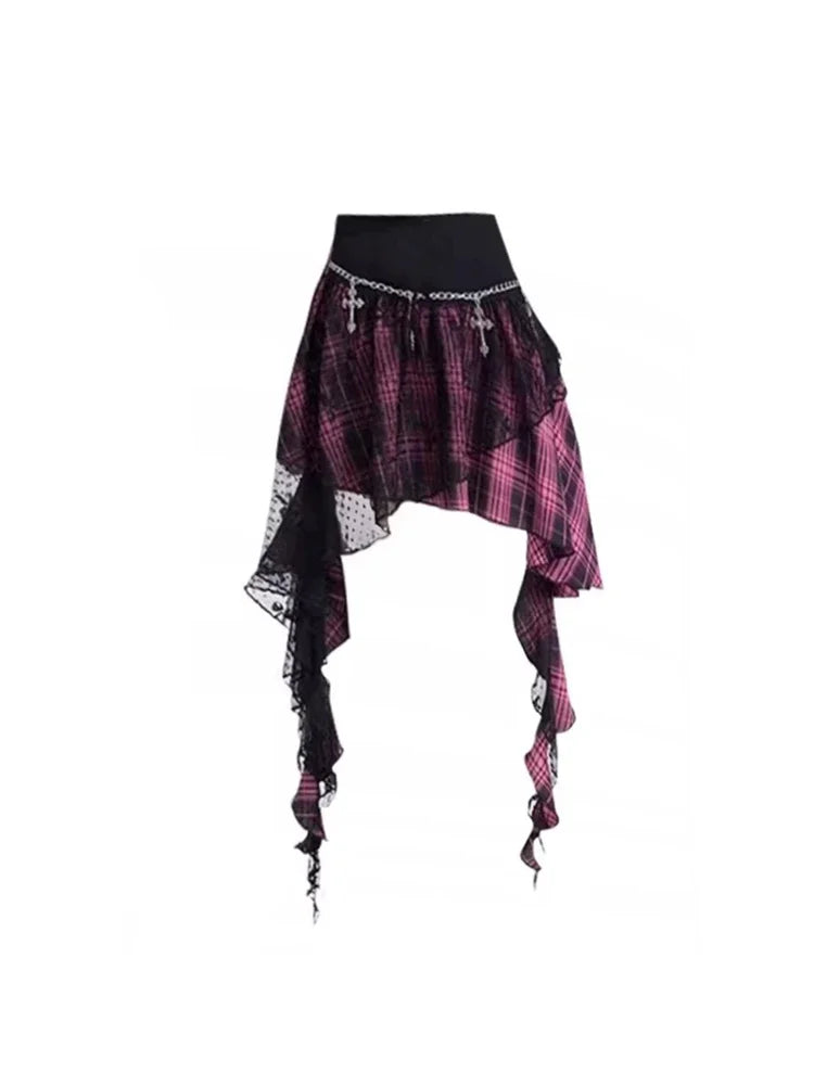 Women's Pink A-line Skirt - Vintage Y2K Mini Skirt, Harajuku Korean Fashion, Emo Trashy 2000s Gothic Style