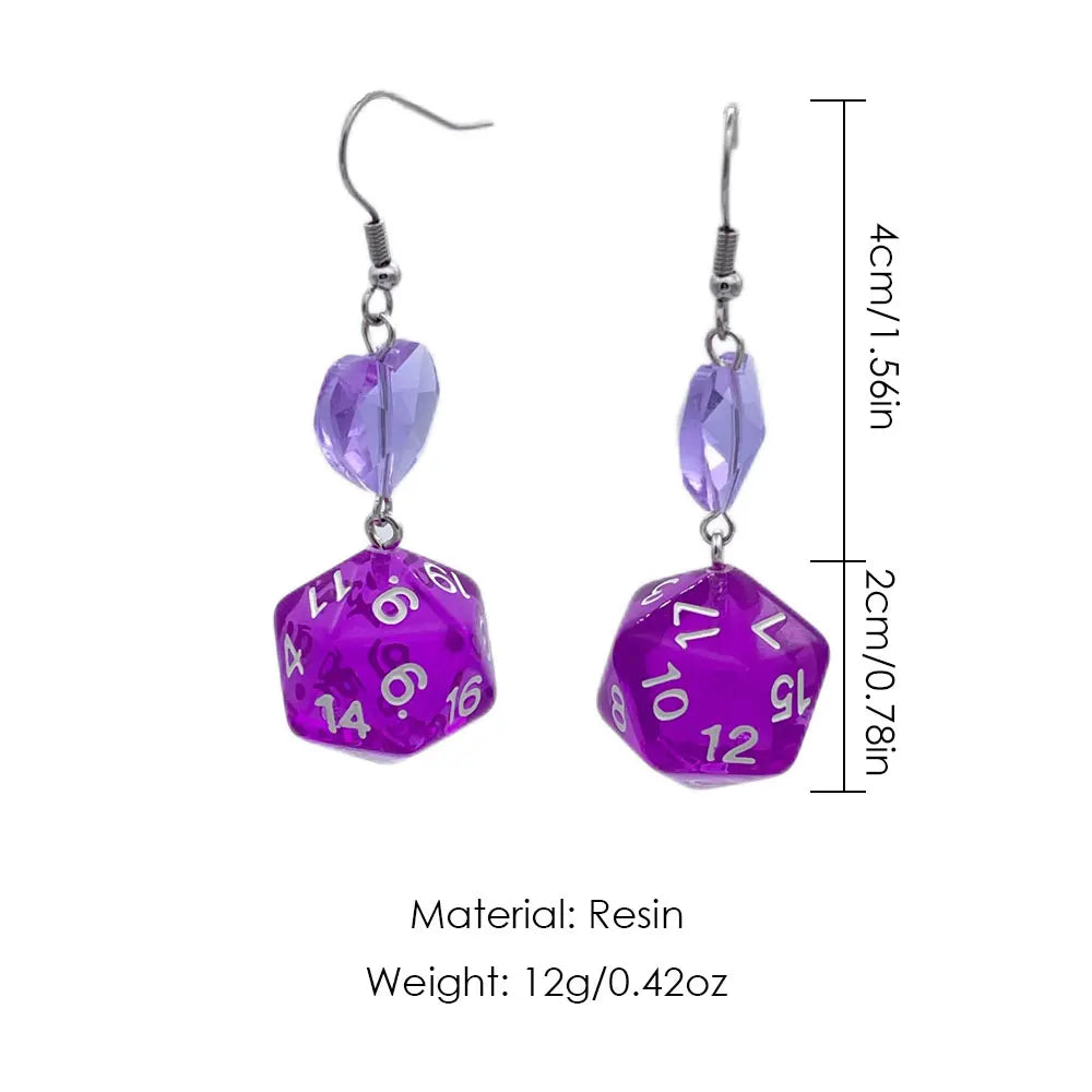 5 Colors DnD D20 Resin Dice Love Heart Drop Earrings - Y2K Vintage Dungeons and Dragons Game Long Dangle Earrings for Women