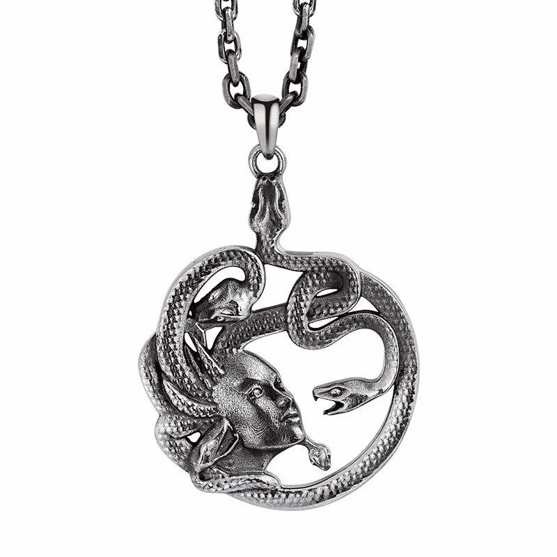 Ancient Greek Mythology Medusa Snake Pendant Necklace - High-Quality Fashion Jewelry for Men and Women, Mythological Amulet Gift