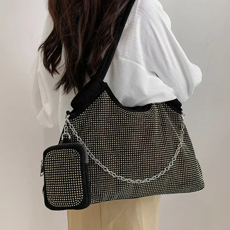 New Shiny Rhinestone Women's Handbag - Large Shopping Bag, Fashion Dinner Bag, Underarm Shoulder Bag for Party or Commuting