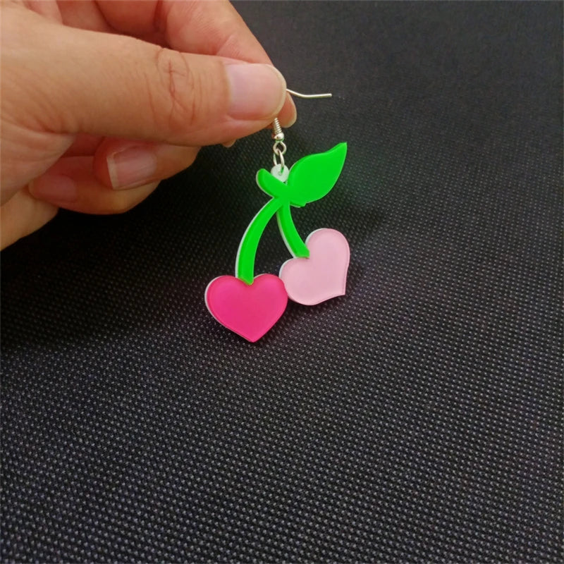 KUGUYS Summer Fruit Peach Heart Dangle Earrings | Hot Pink Acrylic Novelty Jewelry Accessories for Women