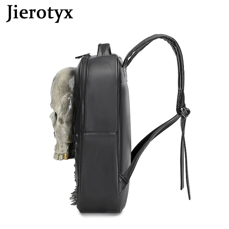 JIEROTYX 3D Skull Backpack - Women's Gothic Style Luminous Large Capacity Retro Rivet Travel Bag for Girls, Computer Laptop Backpack