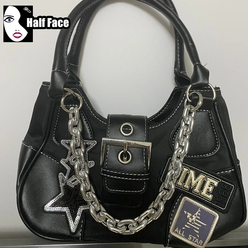 Black And White Punk Rock Color Block 90's Goth Tote Handbag