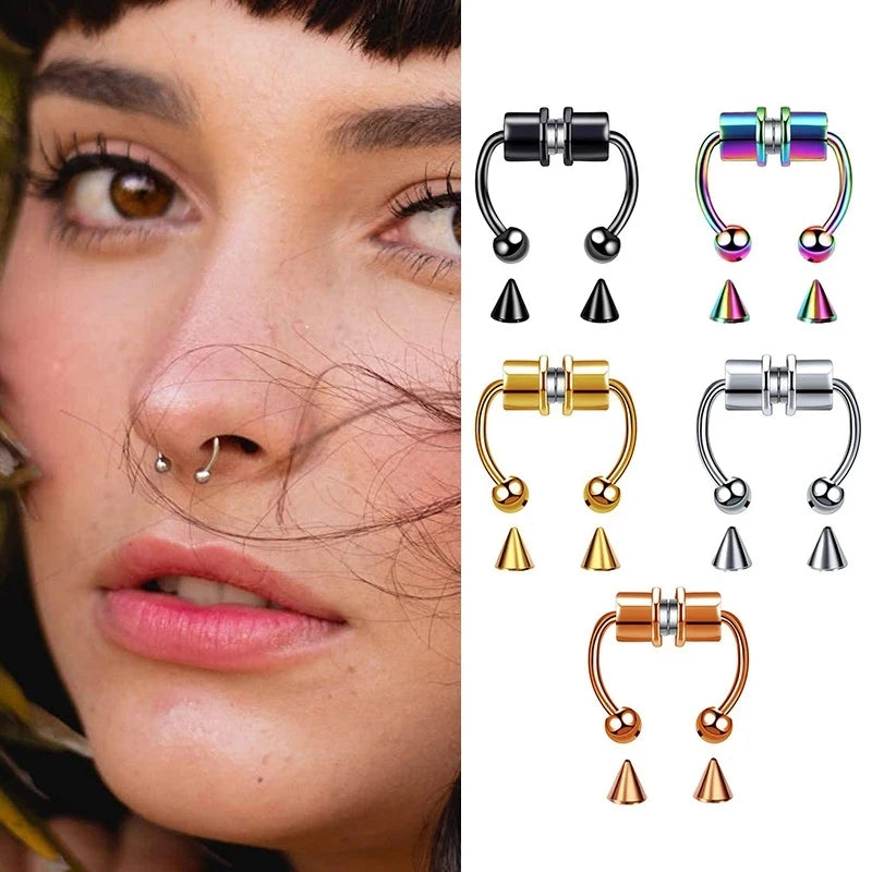 Women Fake Piercing Nose Ring Hoop Septum Non Piercing Nose Clip Rock HipHoop Stainless Steel Magnet Fashion Punk Body Jewelry