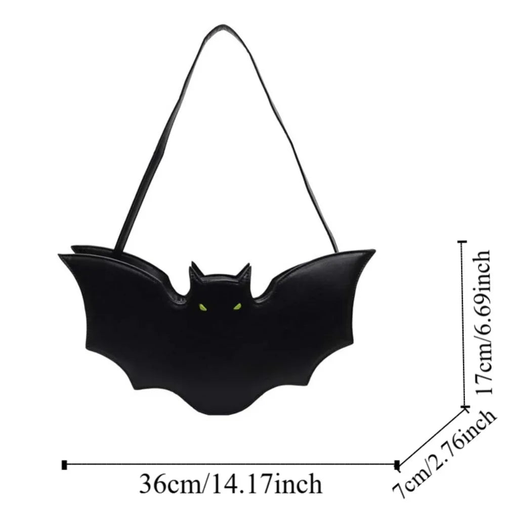 Casual Black Bat Shoulder Bag – 3D PU Leather, Large Capacity Halloween Handbag, Unique Gothic Animal Purse for Women