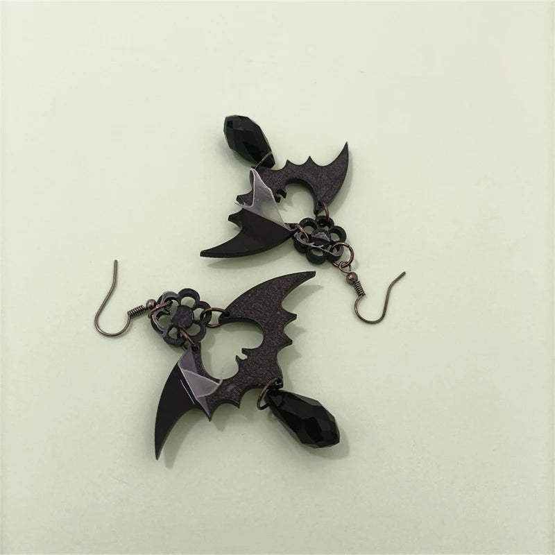 KUGUYS Halloween Black Bat Drop Earrings for Women Party Acrylic Jewelry Accessories