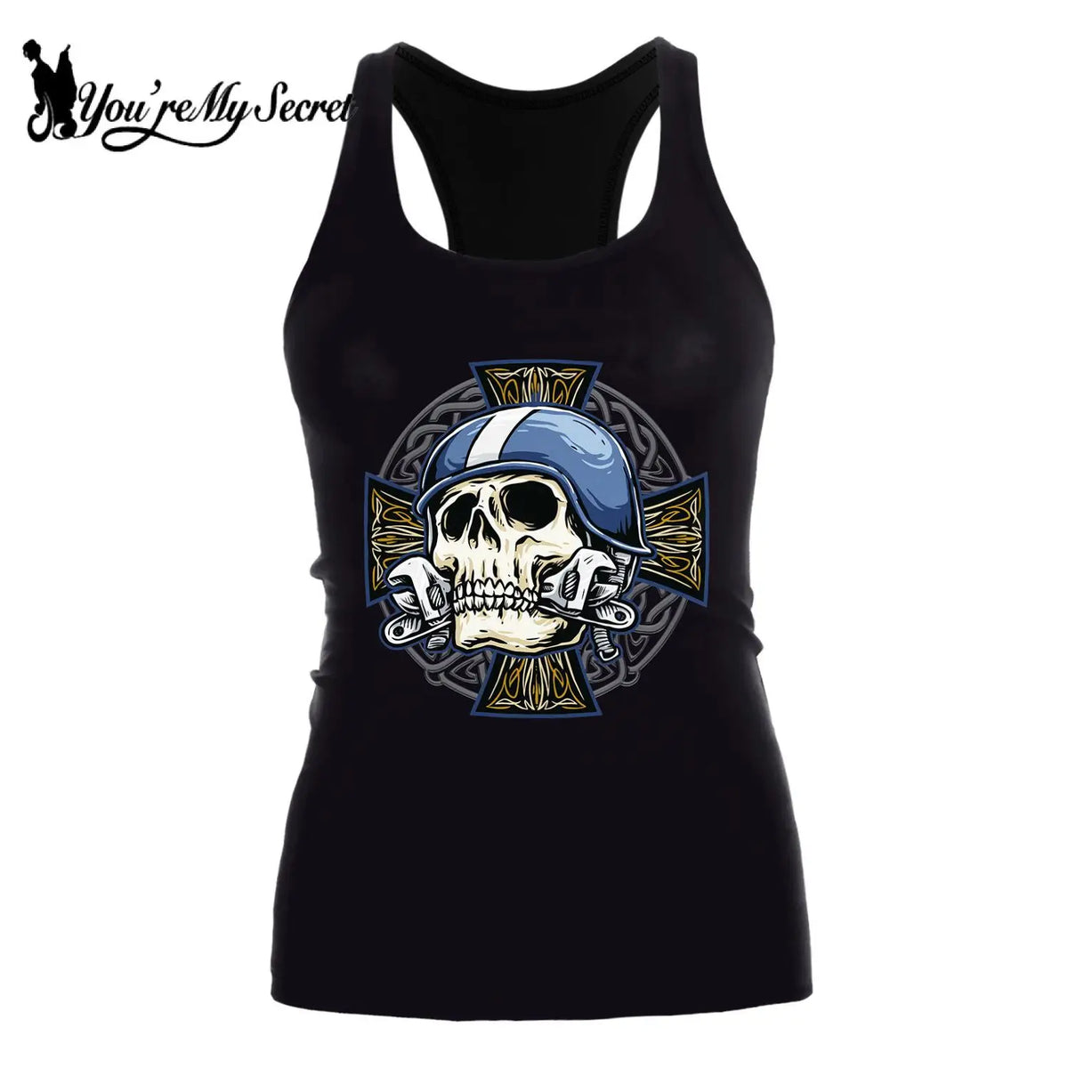 [You’re My Secret] Women’s Summer Skull Tank Top – 3D Digital Printed Gothic Racerback Fashion Top