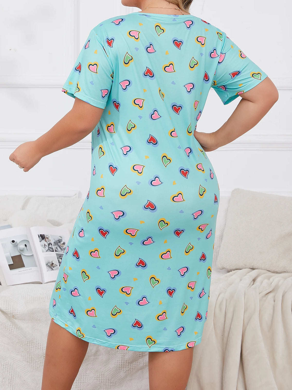 Summer Love Print Short Sleeve Nightgown - Plus Size Women’s Pajamas