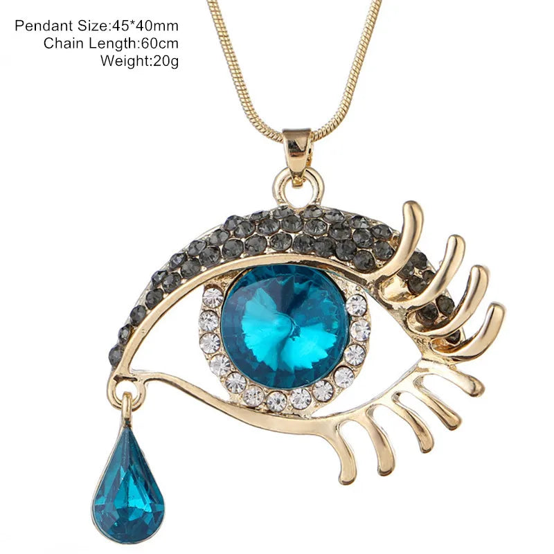 Rhinestone Evil Eye Water Drop Pendant Necklace