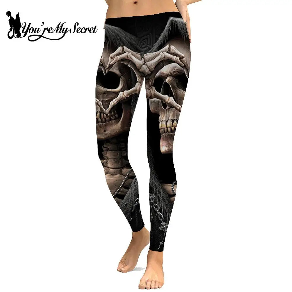 [You're My Secret] High Waist Sexy women Leggings Gothic Skull 3D Print Black Trousers Leggin Casual Pants Fitness Slim Legging