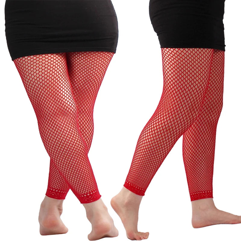 Women’s Footless Fishnet Ankle Tights - Plus Size High Waist Large Stretch Net Leggings Stockings