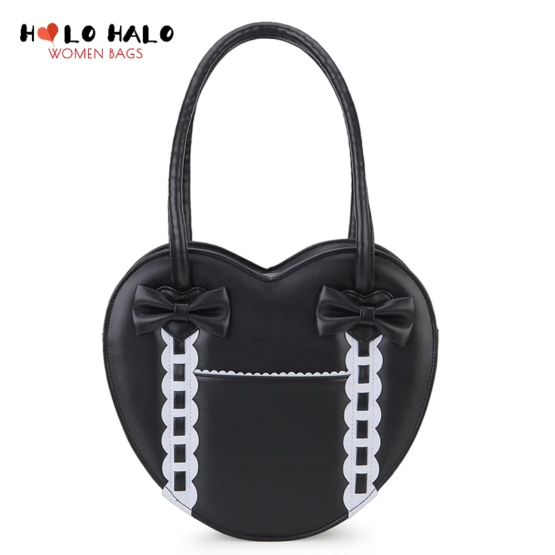 Lolita Heart Shaped Handbag for Women Japanese Kawaii Shoulder Bag Bowknot Purses and Handbags Girls Satchel Bag Totes