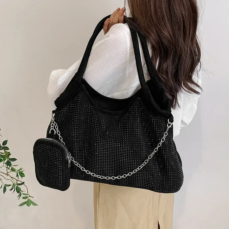 New Shiny Rhinestone Women's Handbag - Large Shopping Bag, Fashion Dinner Bag, Underarm Shoulder Bag for Party or Commuting