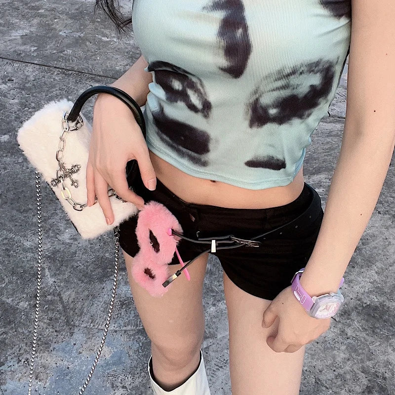 Xiuya Y2k Gothic Handbag for Women Soft Plush Cross  Applique Chain Shoulder Bag Hot Girls Hip Hop  American Style Crossbody Bag