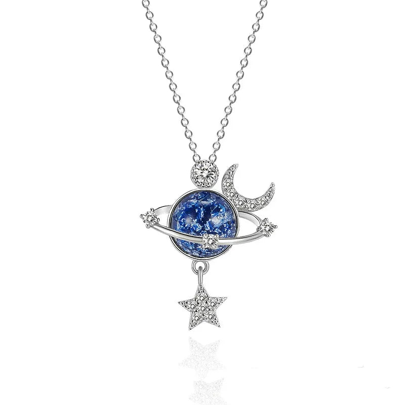 Fashion Star Moon Planet Necklace - Women’s Exquisite Zircon Shining Pendant, Party Jewelry Accessories