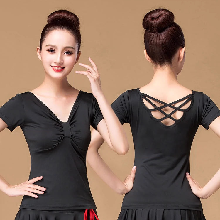 Women’s Slim Fit Criss Cross Back Cut Out Short Sleeved Sweetheart Neck Top