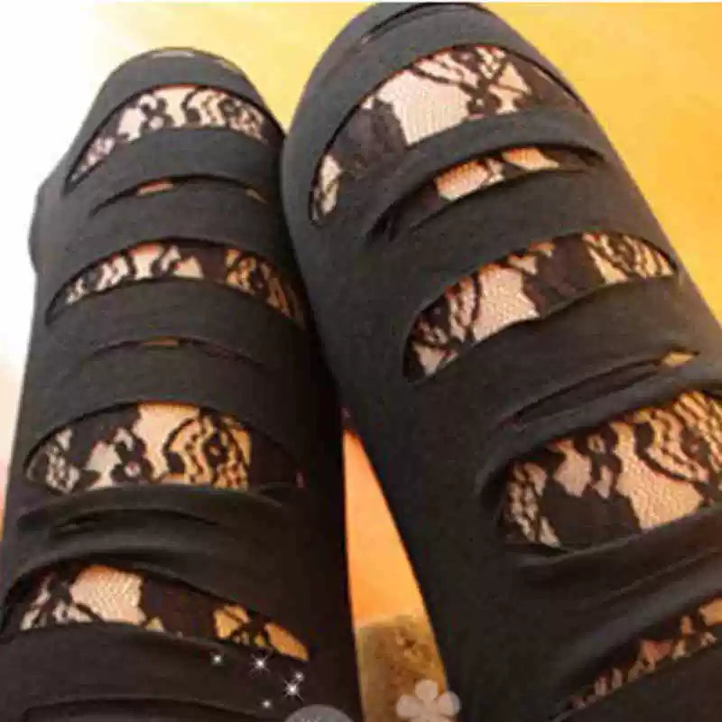 Slim Fit Summer Leggings: Hollowed Slits and Lace Lining for Stylish Comfort