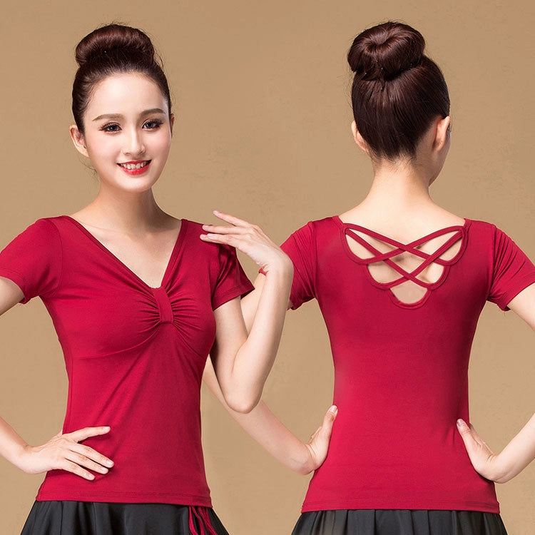 Women’s Slim Fit Criss Cross Back Cut Out Short Sleeved Sweetheart Neck Top