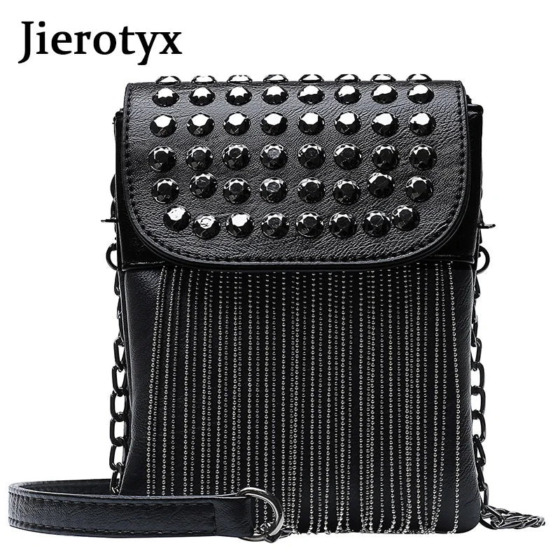 JIEROTYX Fringed with Diamonds Women's Messenger Bag – Designer Fashion Chain Shoulder Bag, High Quality