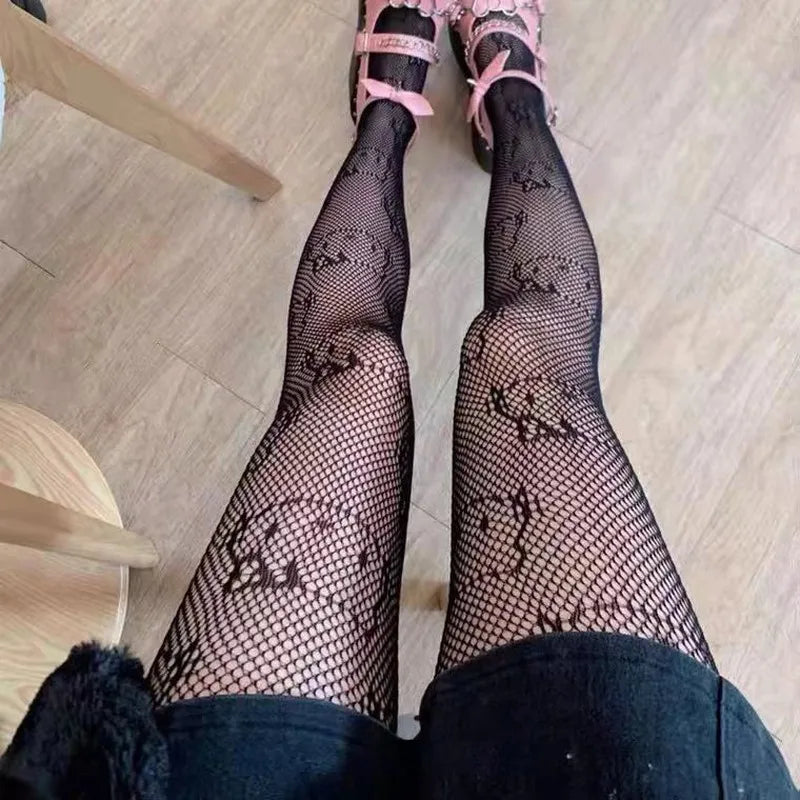 Y2k Goth Lolita Cos Girls Cute Kitty Cat Stockings Women Sexy Fishnet Tights Kawaii Kitten Cartoon Anime Costume Black Pantyhose