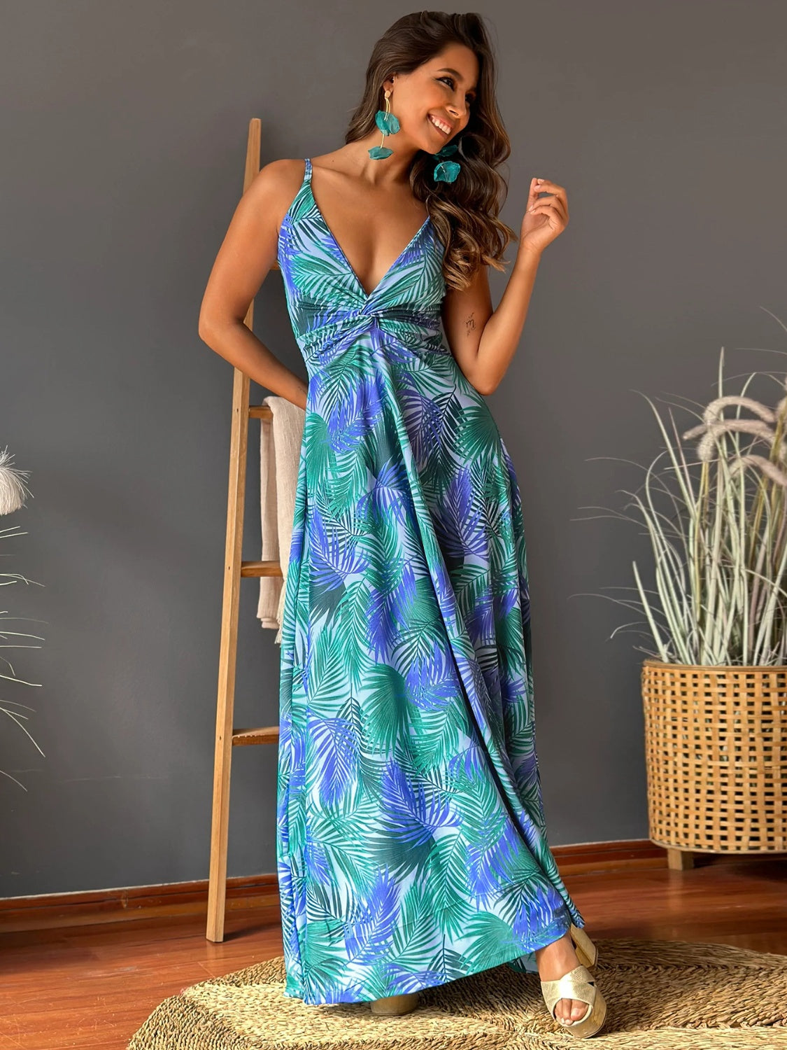 Twisted Printed V-Neck Cami Dress In Multiple Print Styles