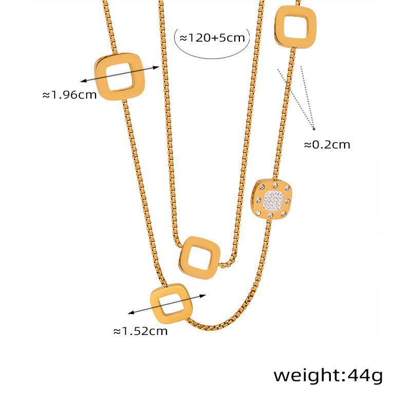 18K gold exquisite and dazzling geometric shape necklace with sweater chain design and light luxury style