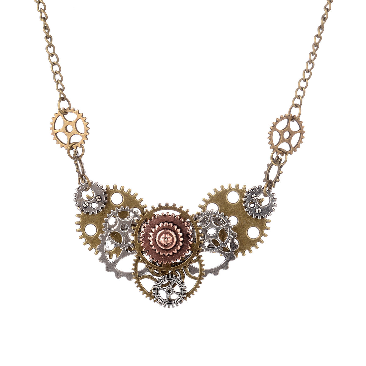 Vintage Gears Turning Steampunk Style Pendant Necklace