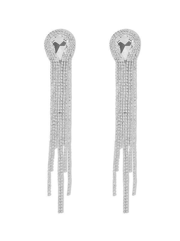 Geometric Large Rhinestone Tasseled Drop Earrings