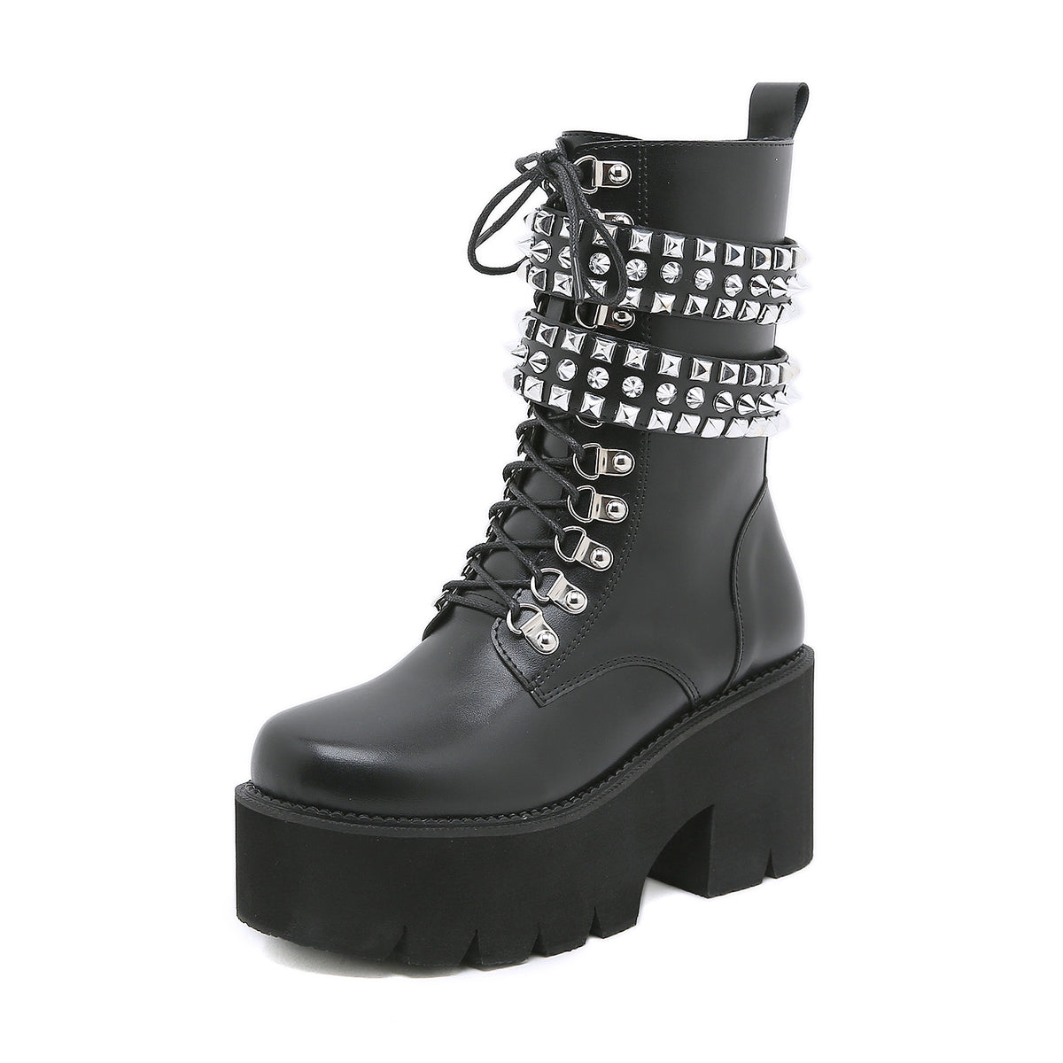 Gothic Style Fashion Rivet Mid-calf Chunky Platform Boots