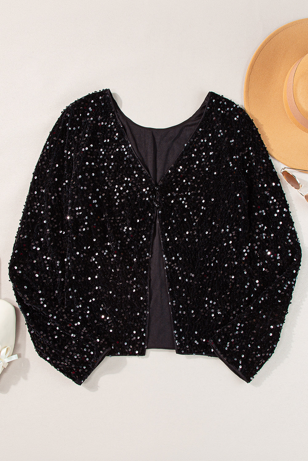 Black Sequin Long Sleeve Cutout Back Top | Women’s Glamorous Blouse