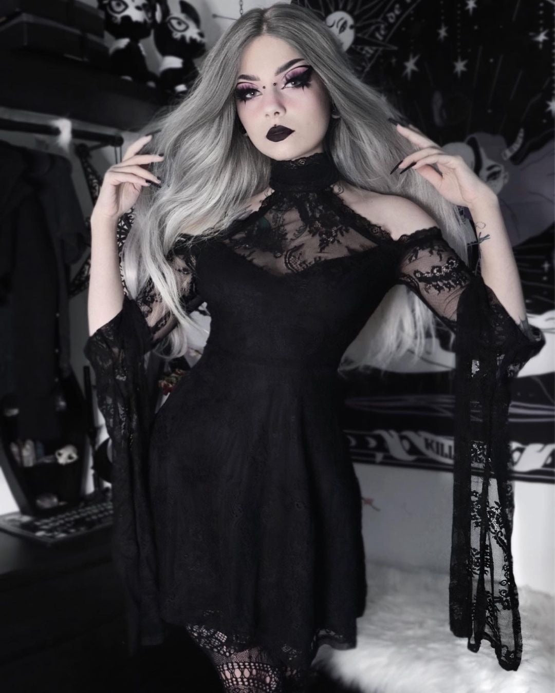 Dark Gothic Lace Panels Dress