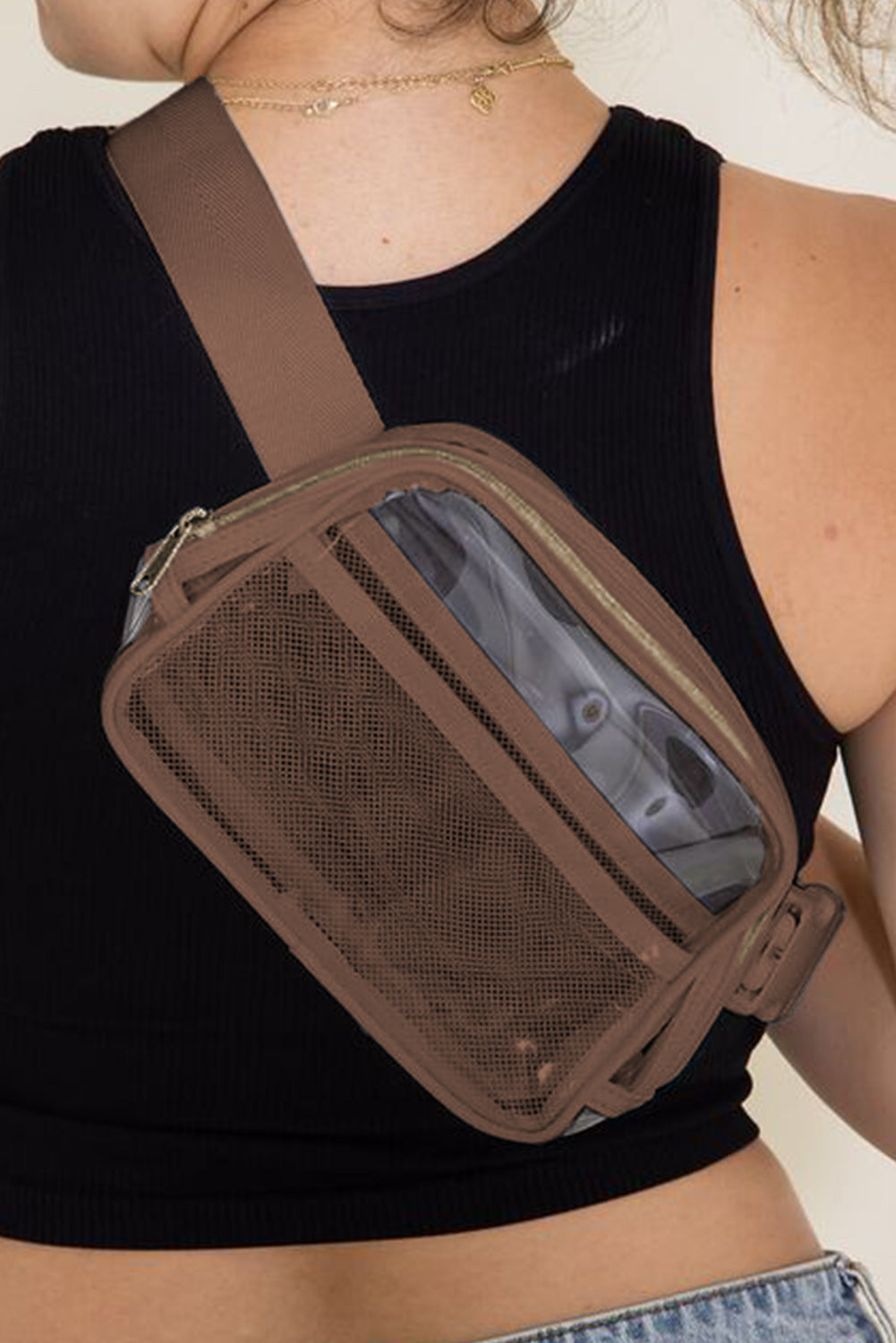 Dark Grey Adjustable Straps Zipper Clear Waist Bag