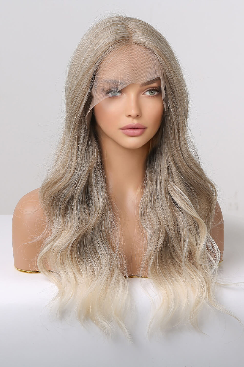 13x2 Lace Front Synthetic Wig – Long Wavy 24-Inch, 150% Density with Medium Blonde Highlights