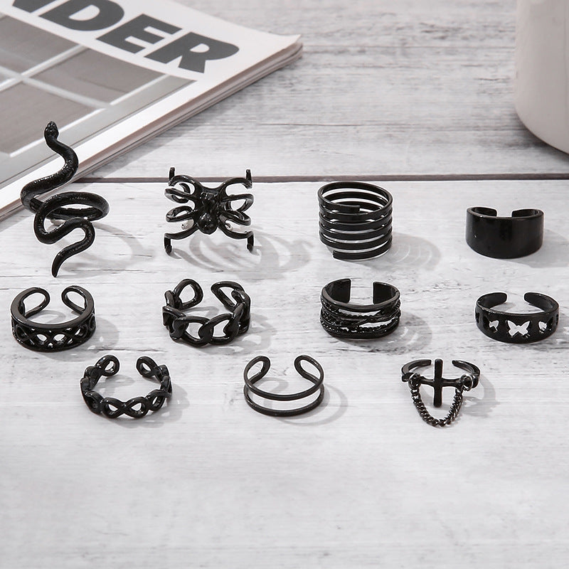 Punk Style Combination 11-piece Ring Set