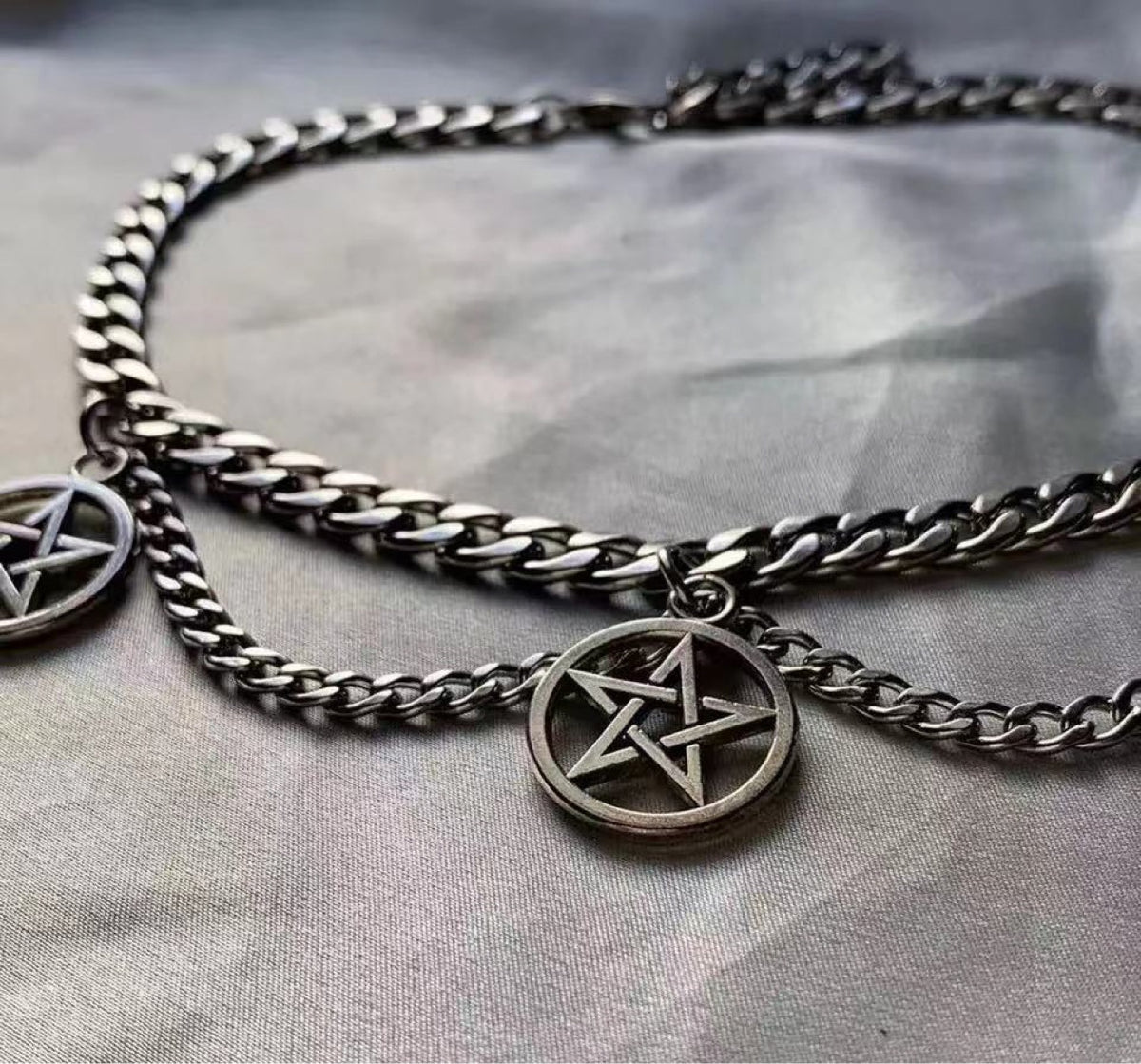 Punk Pentagram Stacked and Layered Chain Necklace