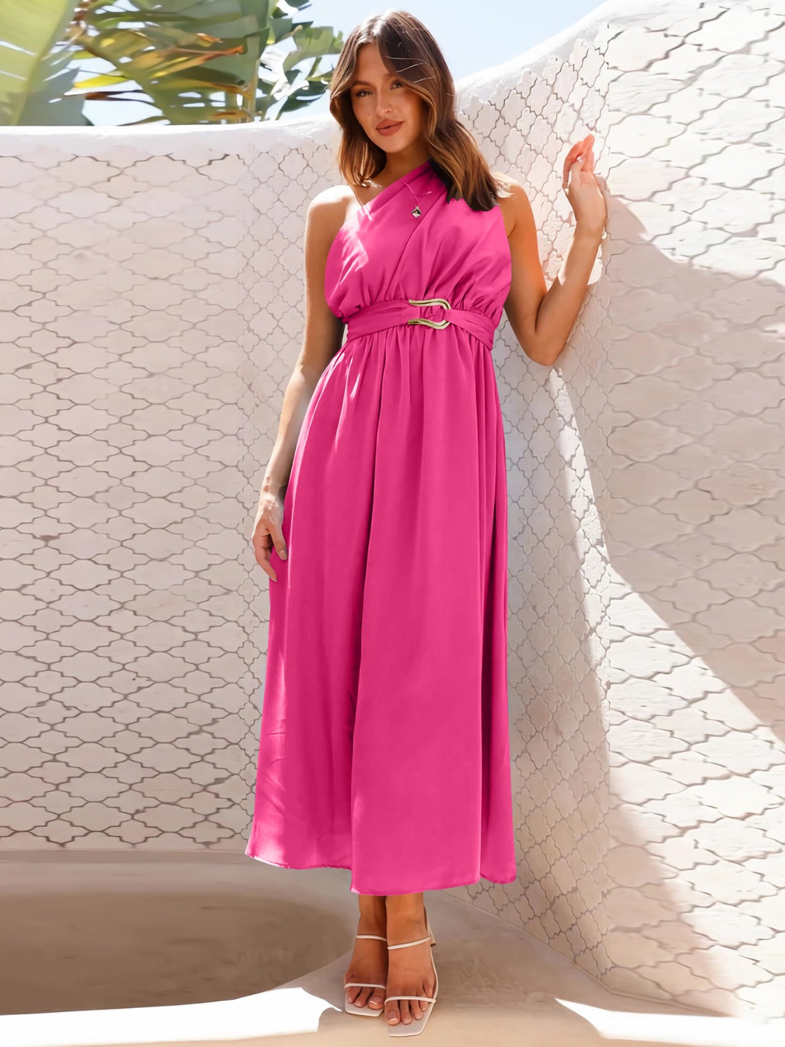 Single Shoulder Basic Boho Midi Dress