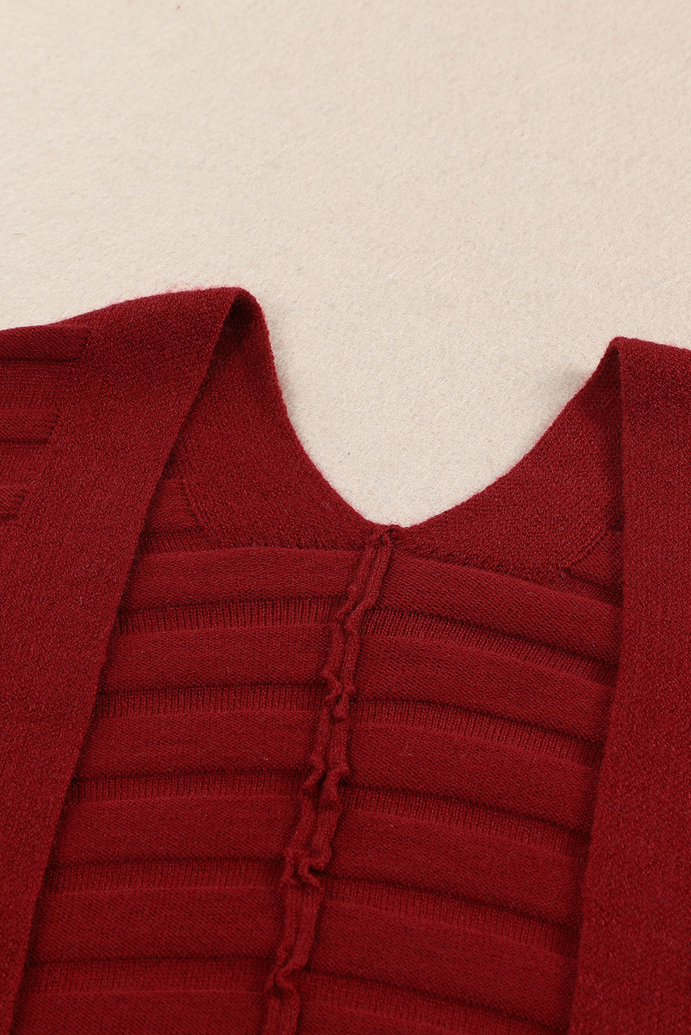 Red Ribbed Half Sleeve Open Front Knit Cardigans