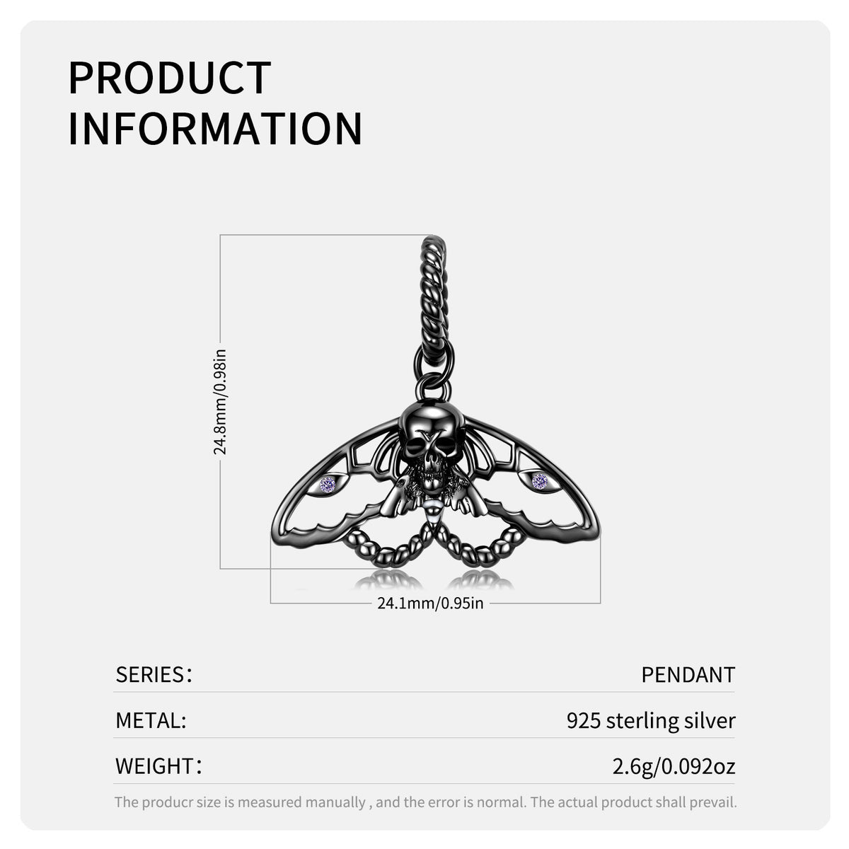 Skull Moth Pendant S925 Sterling Silver Plating Black And Gold Necklace Chain Pendant And Set