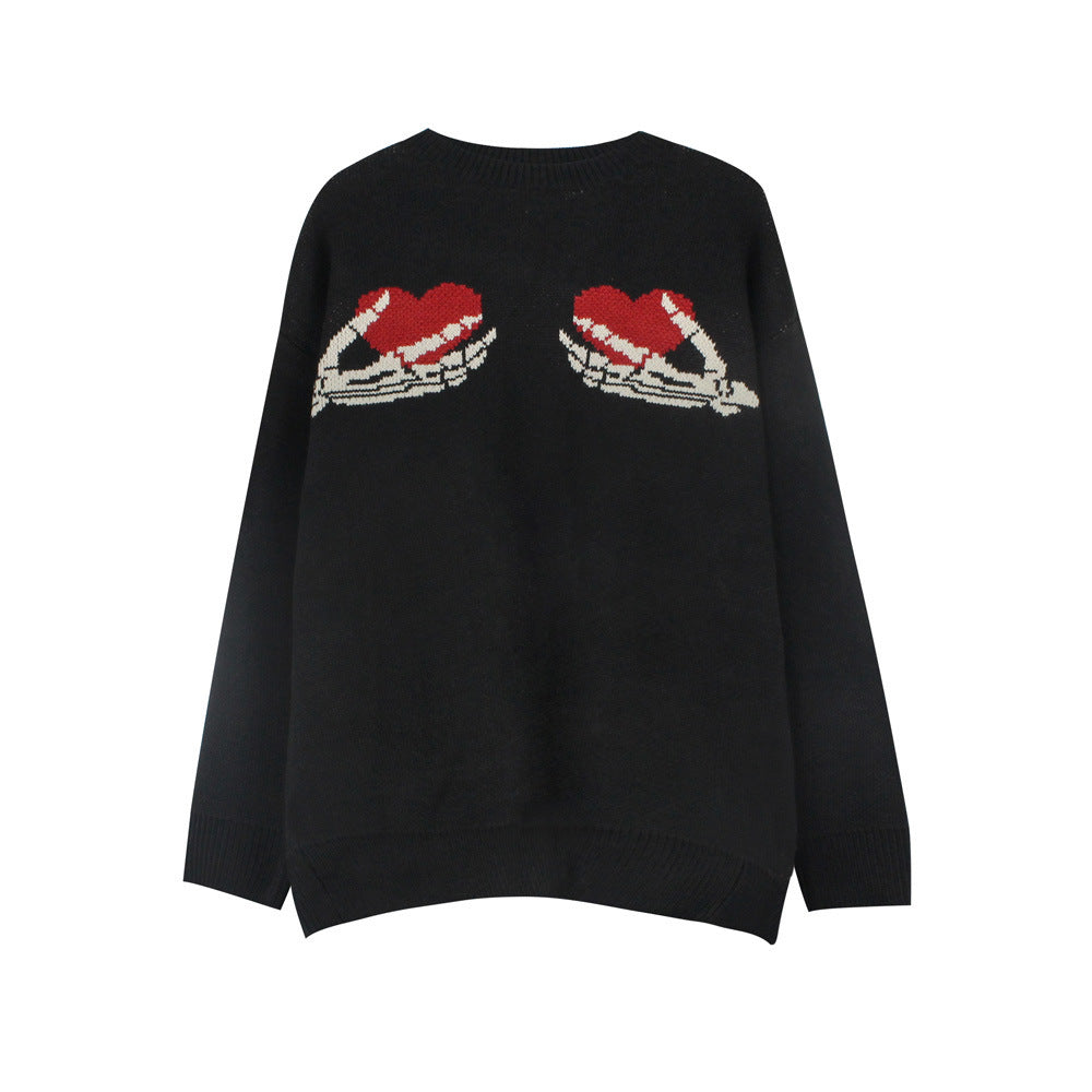 Dark Trendy Loose Round Neck Novelty Print Sweaters