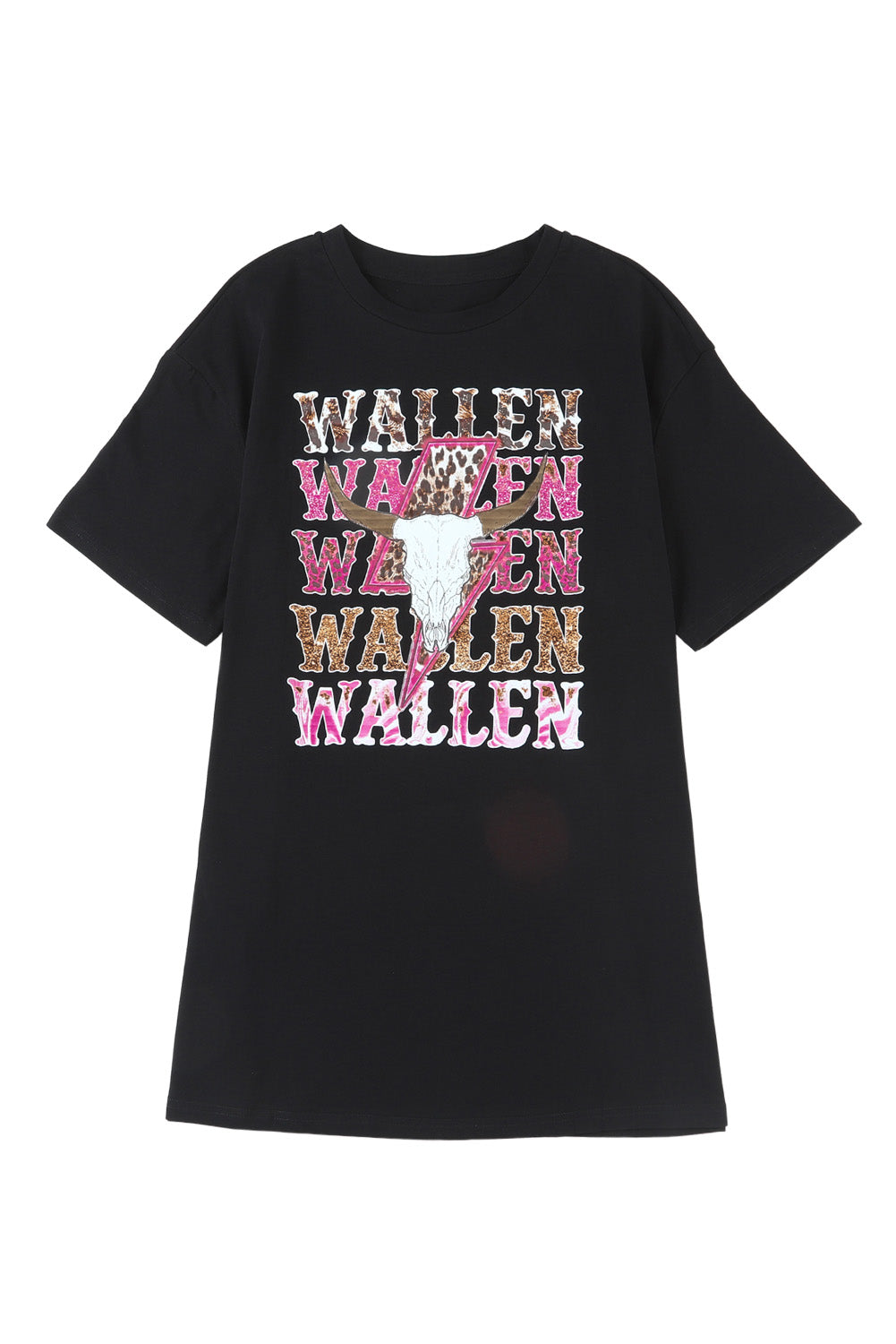 Black WALLEN Letter Print Animal Graphic Oversized Tee